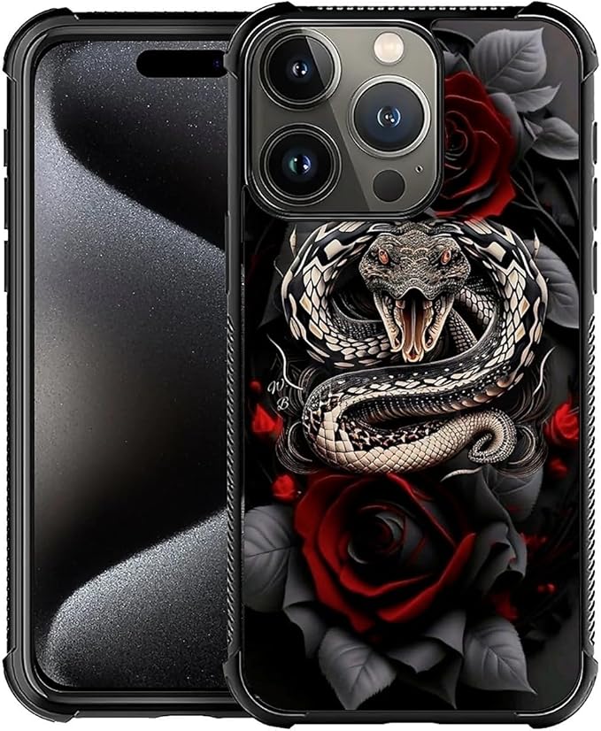 for iPhone 16 Pro Max Case, Entwined Rose Snake Pattern Graphic Design Girl Boy by FKBRCL4U