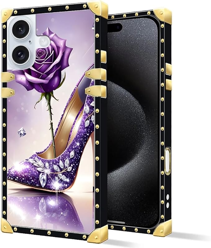 Compatible with iPhone 16 Plus Case, High Heeled Purple Diamond Rose Luxury - Image 3