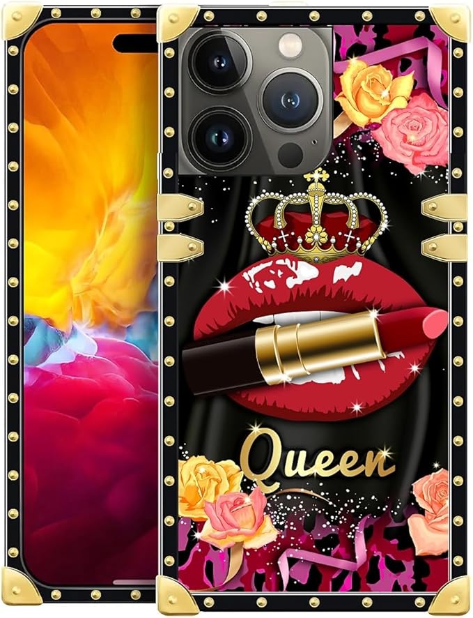 Compatible with iPhone 15 Pro Case, Queen Lip Crown Leopard Print Luxury Golden by Unknown