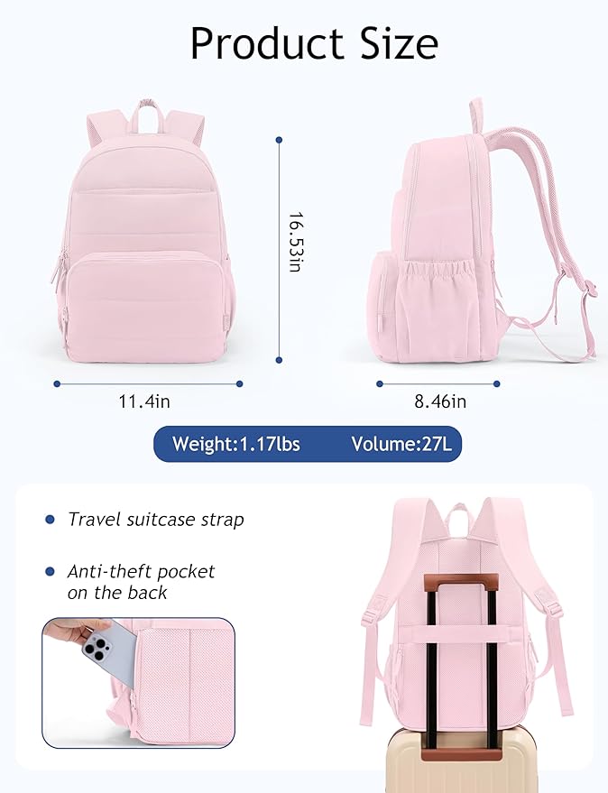 Uselike Travel Backpack for Women, 15.6 Inch Laptop Backpack, Quilted College - Image 3