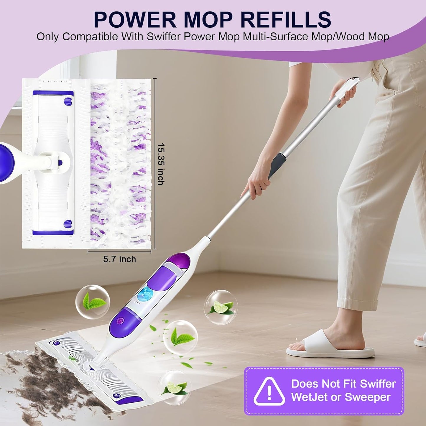 32 Pcs 5X Cleaning Power Mop Refills for Swiffer Power Mop, Unscented 14-Layer Thickened Disposable Mopping Pad Refills, for All Finished Floors