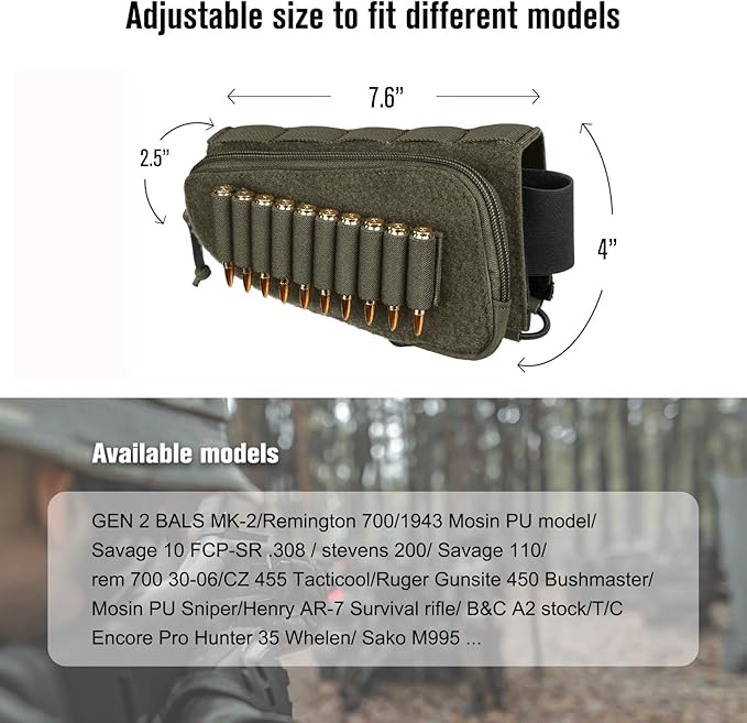PETAC GEAR Tactical Buttstock Rifle Stock Pack/Adjustable Shell Holder Cheek - Image 6