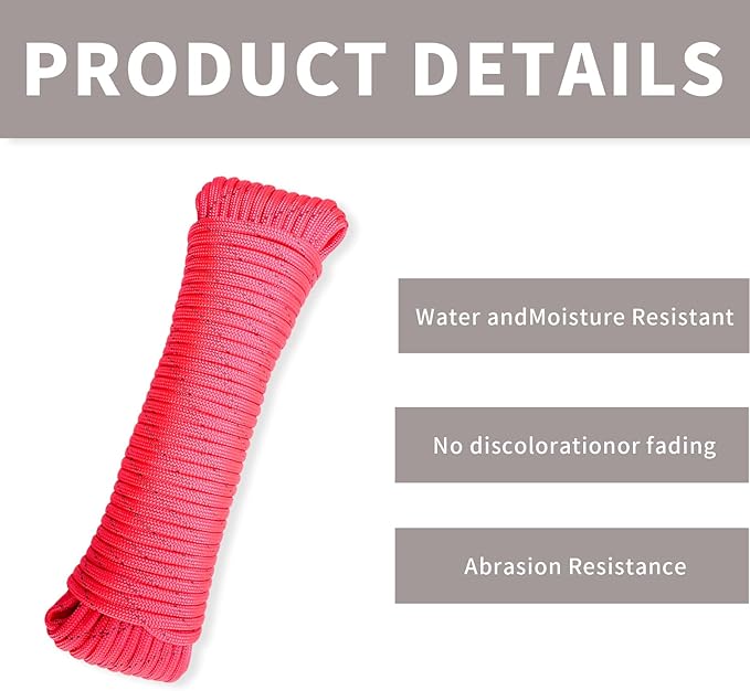 Paracord Rope, Reflective III Parachute Cord 7 Strand Core 550lb, 100ft Pink - Image 2