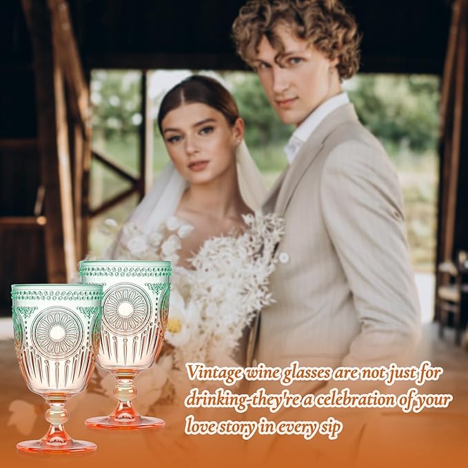 XUWAIDSGN 6Pcs Plastic Vintage Wine Glasses 13.5oz Reusable Embossed Goblet - Image 6