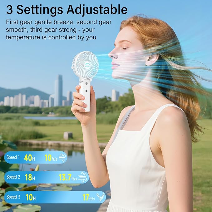 HandFan 10400mAh Portable Hand held Fan, 40Hrs Long-Lasted Hand Fan Rechargeable - Image 4