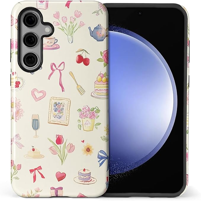 for Samsung Galaxy S24 Case, HL2 Aesthetic Bow Preppy Collage Hybrid 2 Layer by Unknown