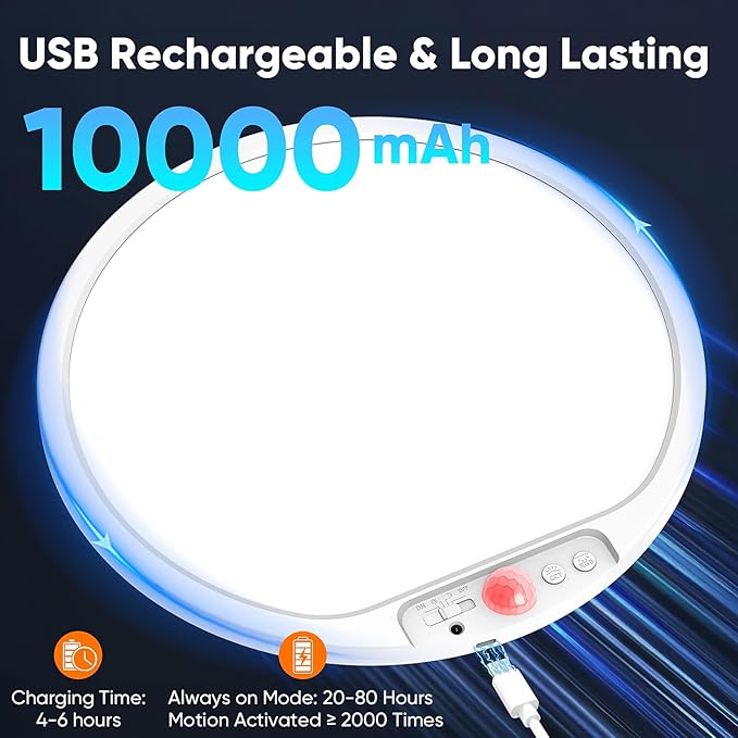 2-Pack 12" Larger 10000mAh Rechargeable Motion Sensor Ceiling Light - Image 4