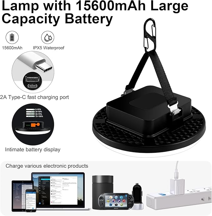 IODOO 16500mAh 60W Rechargeable Camping Light 3000LM 2700/4000/6500K LED - Image 4
