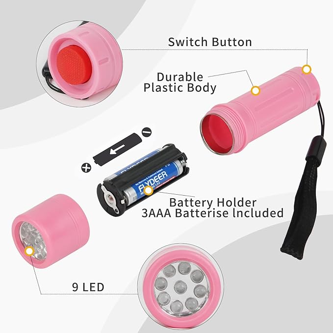 9-LED Mini Flashlight 6-Pack, Small Multicolor Flashlights - Image 3