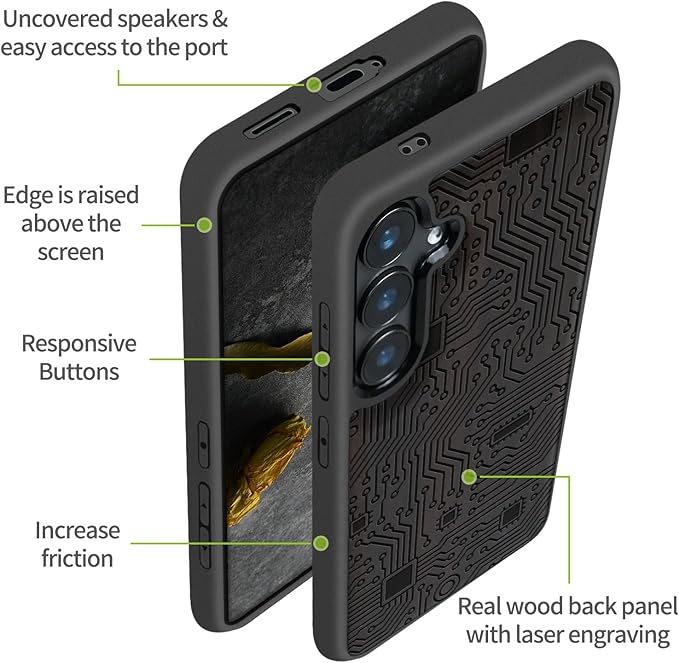 Carveit Wood Case for Galaxy S24 Plus Case Shockproof Protective Cover Unique - Image 6