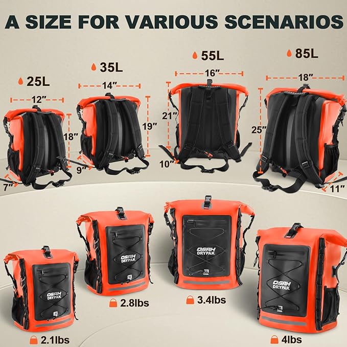 OSAH DRYPAK Waterproof Backpack Dry Bag 25L/35L/55L/85L – Heavy Duty Roll-Top - Image 2
