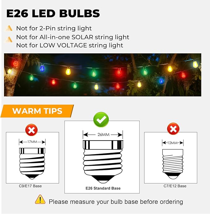 GvvooHome 24 Pack S14 Colored LED String Light Bulbs, 1W Plastic Shatterproof - Image 3