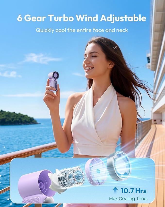 Gaiatop Portable Handheld Mini Fan, 6 Speeds 16900 RPM High Velocity Personal - Image 5