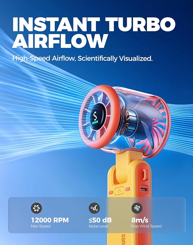 Diveblues Portable Handheld Turbo Fan, 5 Gear Wind, Battery Operated, 3 IN 1 - Image 8