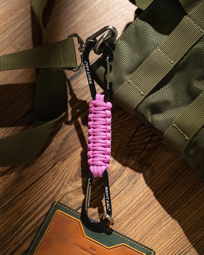 Paracord Braided Carabiner Keychain Lanyard Strap, Hanger Stroller Hook w/2 - Image 5