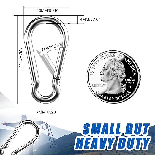 Small Carabiner Clip Hooks, 304 Stainless Steel Spring Snap Hook Fits Camping - Image 3