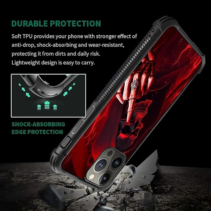 for iPhone 15 Pro Case, Gestures Funny Skull Pattern Graphic Design Girl Boy - Image 7