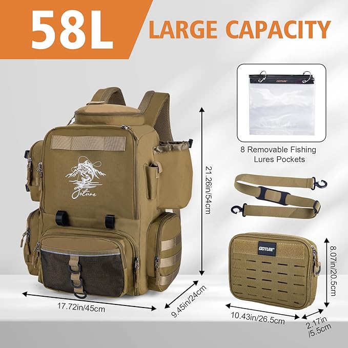 Goture Fishing Backpack, 900D Water-Resistant Tackle Backpack - Image 5