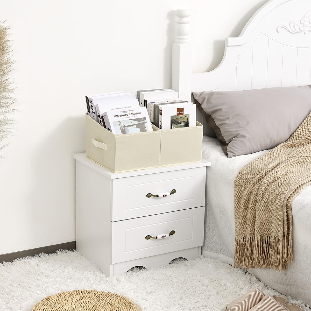 DIMJ Closet Storage Bins, 5 Pack Storage Baskets for Shelves, Foldable Closet Organizer with Handle, Linen Closet Organizers and Storage for Clothes, Toys, Towel, Books (Beige)