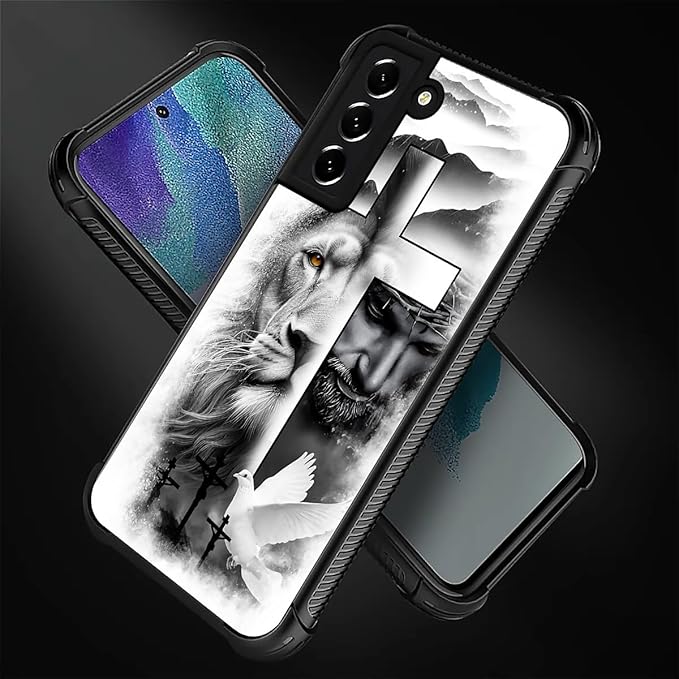 for Samsung Galaxy S21 FE Case, Lion Cross Jesus Christ Dove Pattern Graphic - Image 2
