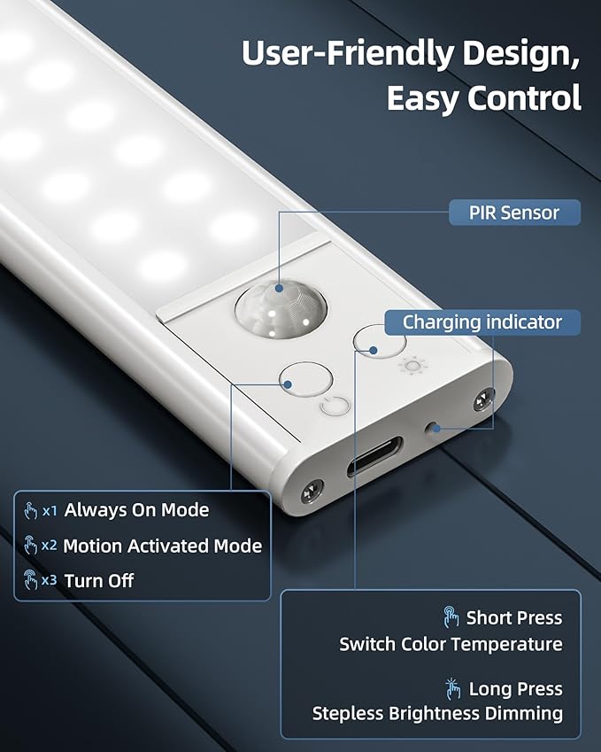 10inch Under Cabinet Lights, Wireless Closet Light, Motion Sensor, 1800mAh - Image 6