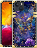Compatible with iPhone 15 Case, Glistening Golden Butterfly Vibrant Purple Blue by Unknown