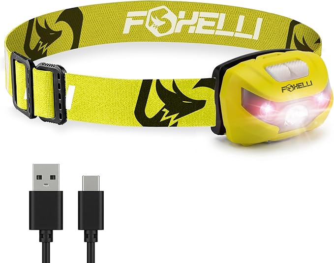 Foxelli USB-C Rechargeable LED Headlamp – Super Bright, Lightweight Head Lamp by FOXELLI