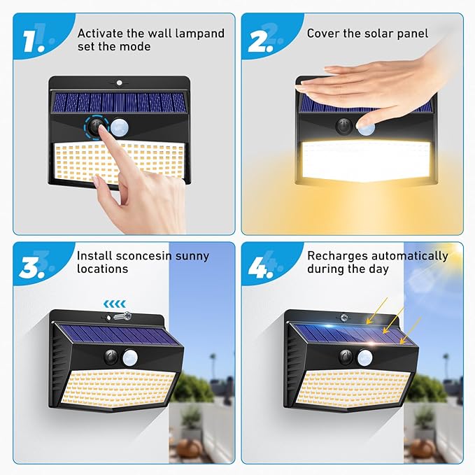 Peasur 1 Pack Solar Motion Lights Outdoor, Solar Security Light - Image 5