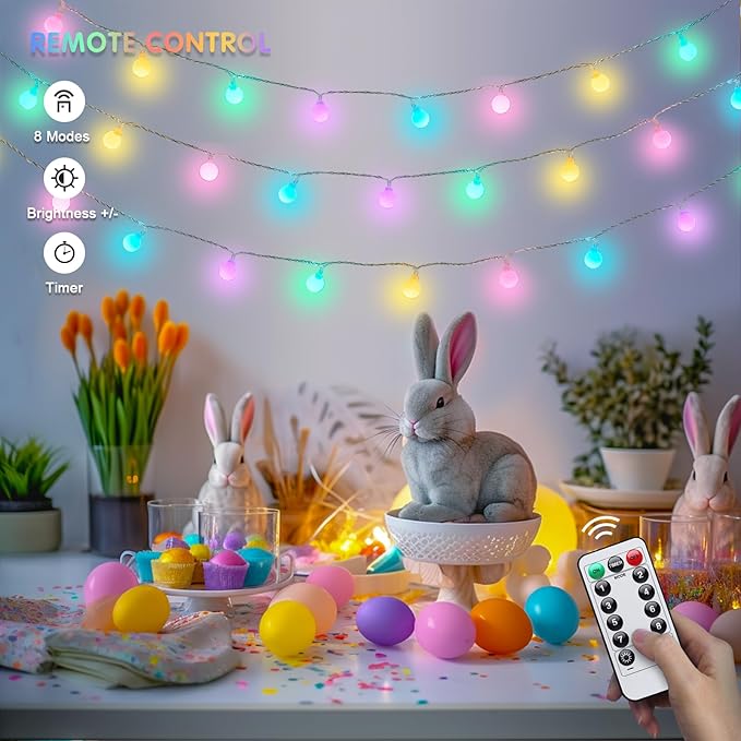 JMEXSUSS 100 LED Easter Lights Battery Operated, 33ft Multicolor Globe String - Image 6