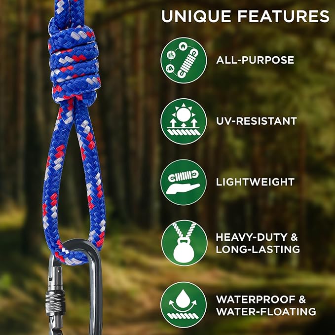 TECEUM Rope – 90 Feet x 1/4 Inch – Patriot Mix – Strong All-Purpose Utility - Image 4