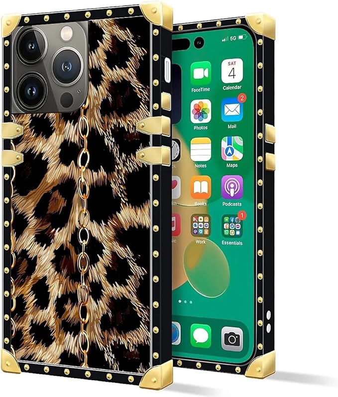 Compatible with iPhone 14 Pro Case, Seamless Gold Chain Leopard Luxury Golden - Image 2