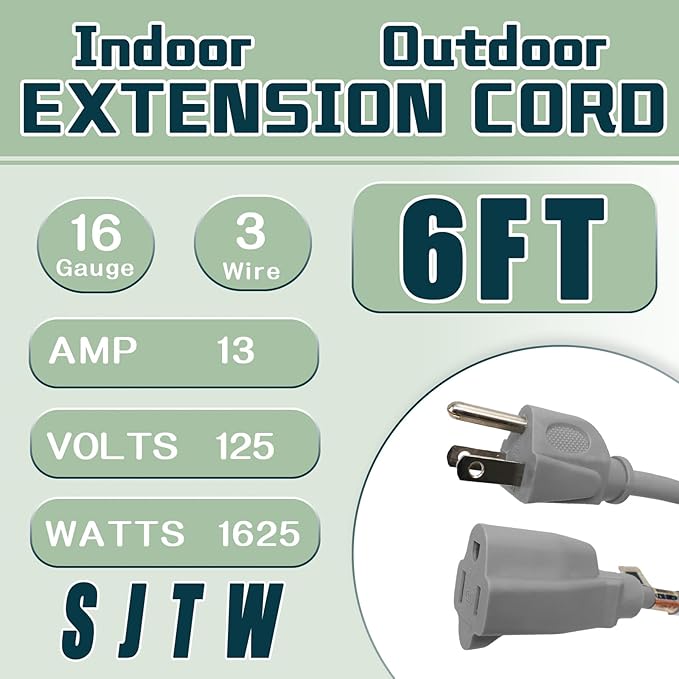 Indoor Outdoor Extension Cord 6 FT, 16/3 SJTW Weatherproof White Electrical - Image 2