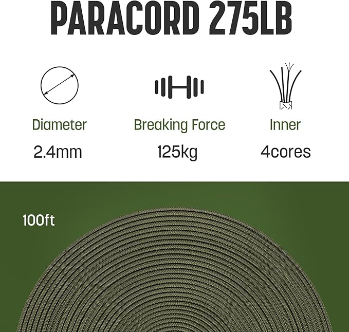 2.4mm Paracord 275LBS 100FT Rope Cord - Image 2