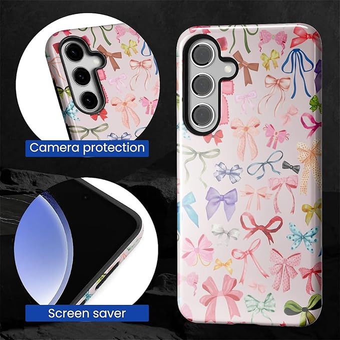 for Samsung Galaxy S25 Case, HL2 Aesthetic Color Bow Tie Hybrid 2 Layer Hard - Image 4