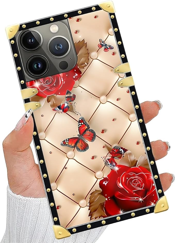 Compatible with iPhone 15 Pro Max Case, Shining Red Rose Butterfly Leather - Image 5