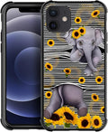 for iPhone 12 Mini Case, Cute Little Elephant Sunflower White Line Art Pattern by FKBRCL4U