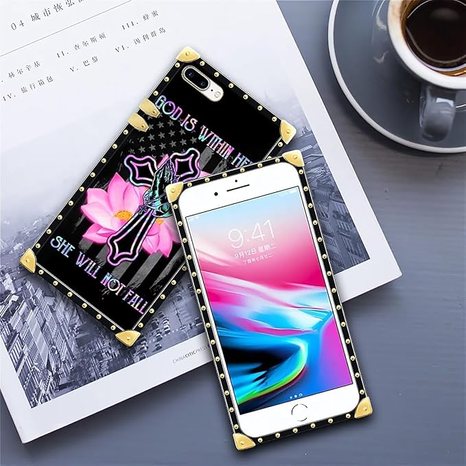 Compatible with iPhone 8 Plus 7 Plus Case, Praying Cross Hands Luxury Golden - Image 6