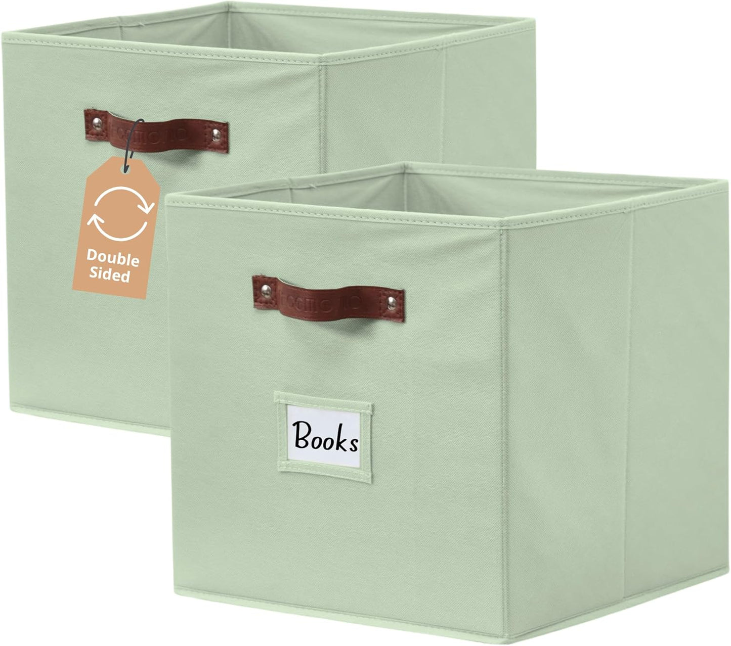 DECOMOMO Storage Bins, Cube Storage Bin with Labels, Fabric Storage Cubes for Shelves (10.5" x 11" / 2pcs, Sage Green)