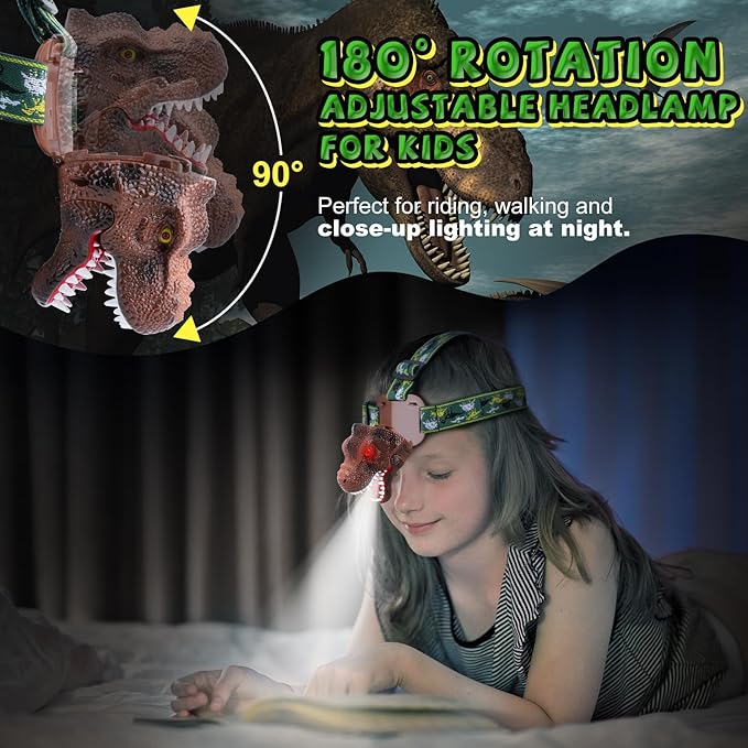 Nitigo Dinosaur Headlamp for Kids Flashlight 2 Pack, Rechargeable Led - Image 7