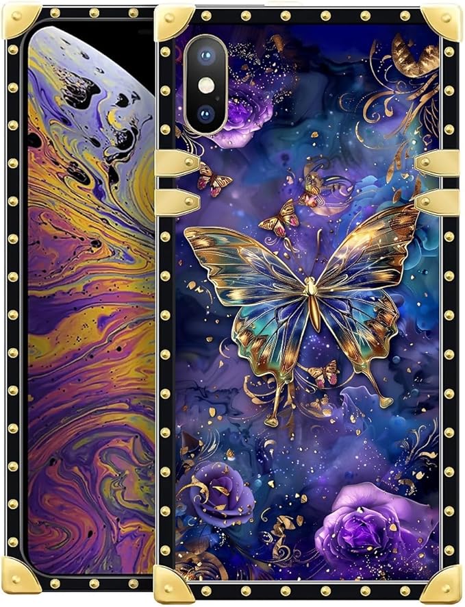 Compatible with iPhone XR Case, Glistening Golden Butterfly Vibrant Purple Blue by Unknown
