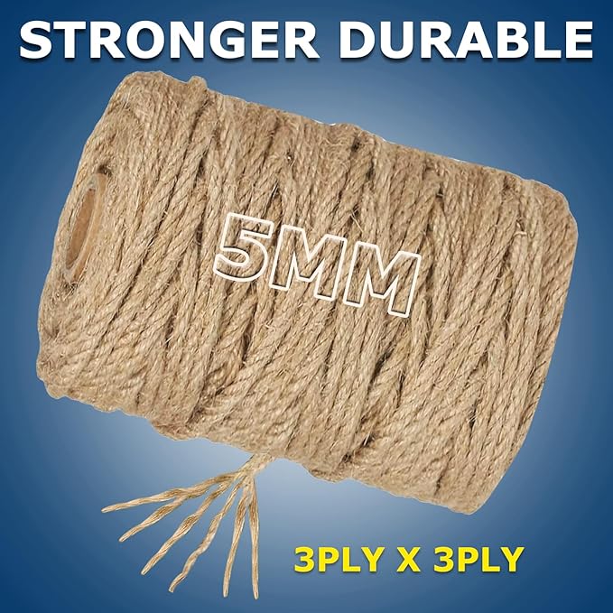 Vanhench Jute Rope 5MM 106 ft 6Ply Twisted Heavy Duty and Thick Twine Rope Bulk - Image 2