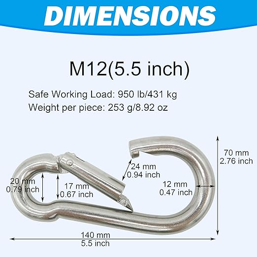 304 Stainless Steel Carabiners -5.5 inch Heavy Duty, Durable & Rust-Free Clips - Image 3