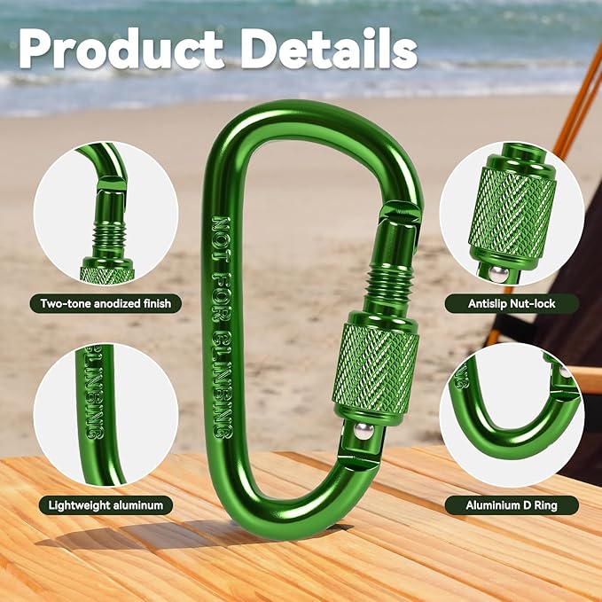 Carabiner Clip, Key Hooks for Keychain Aluminum D Ring Shape Carabiner - Image 6