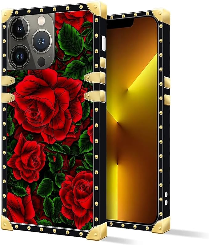 Compatible with iPhone 13 Pro Max Case, Vector Red Rose Green Leaf Luxury - Image 2