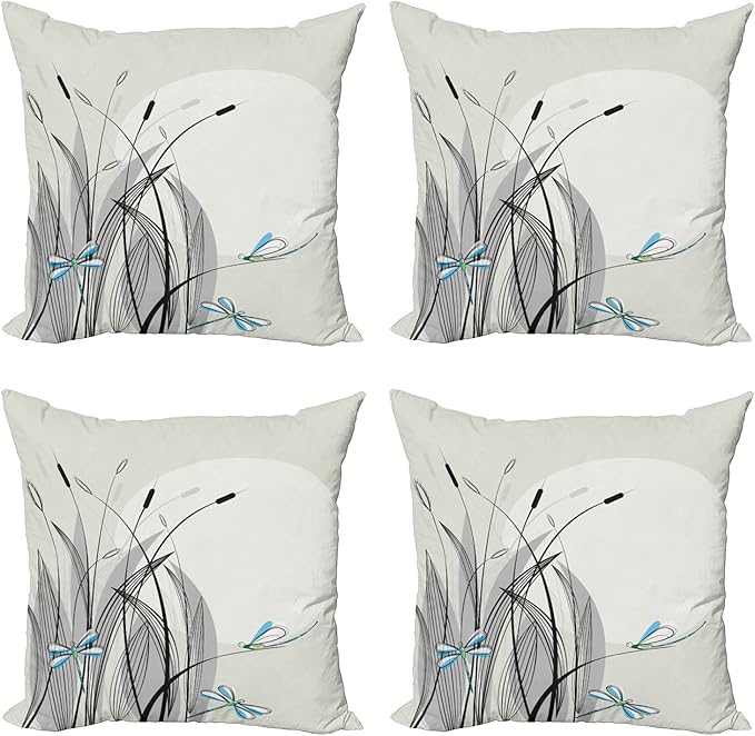 Ambesonne Dragonfly Decorative Throw Pillow Case Pack of 4, Dragonflies on by Ambesonne