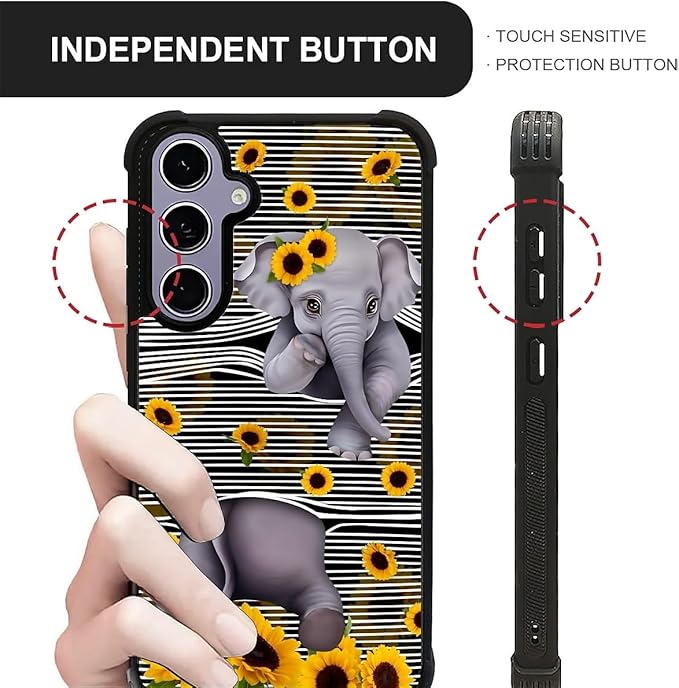 for Samsung Galaxy S24 S25 Case, Cute Little Elephant Sunflower White Line Art - Image 6