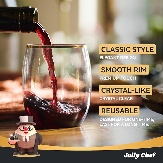 JOLLY CHEF 12 Pack 12oz Gold Plastic Wine Glasses Stemless, Unbreakable - Image 4