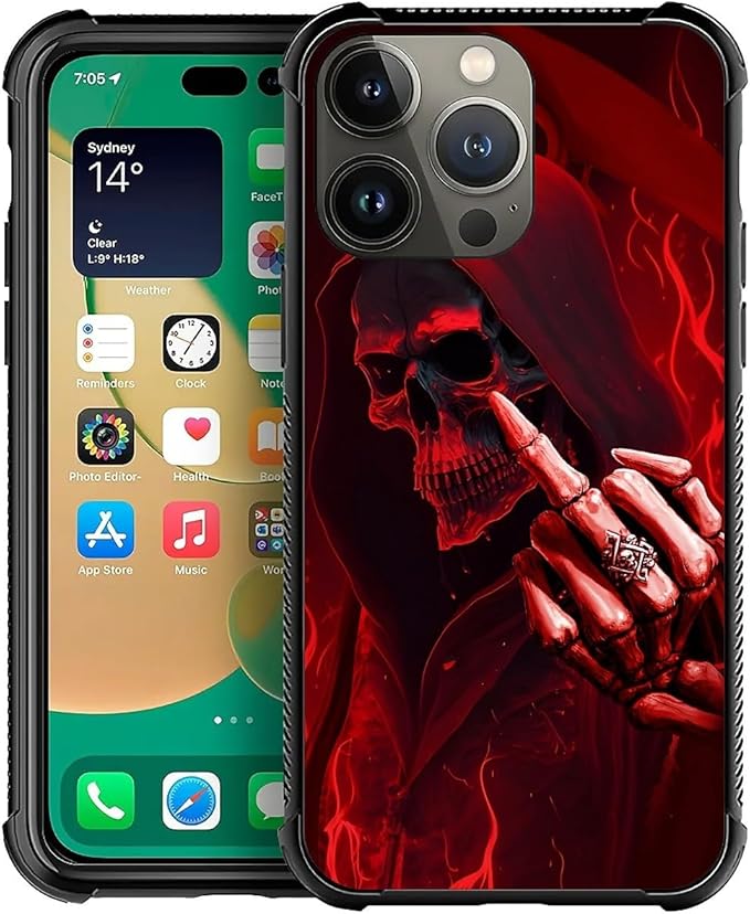 for iPhone 13 Pro Max Case, Gestures Funny Skull Pattern Graphic Design Girl by FKBRCL4U