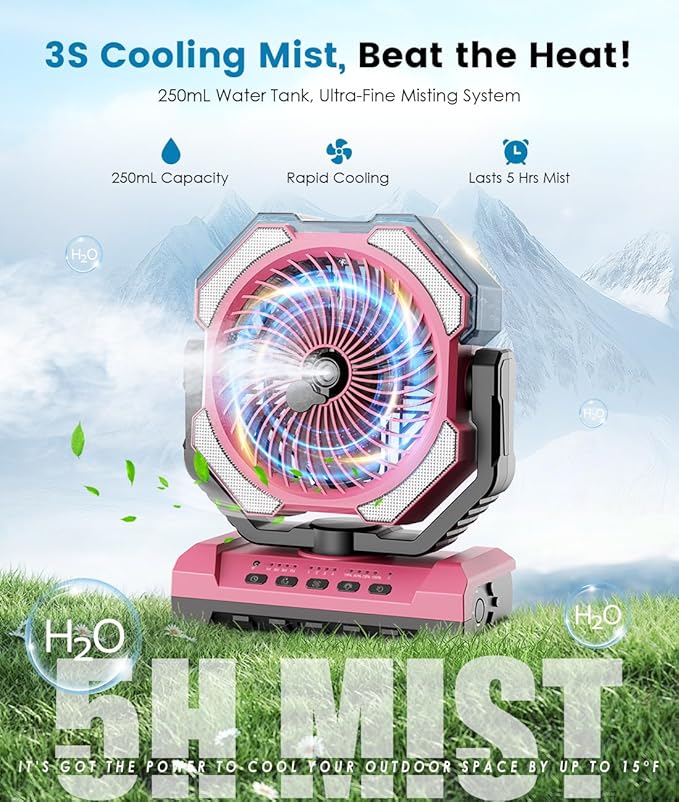 Misting Fan - Pink Portable Rechargeable Fan - Versatile - Image 2