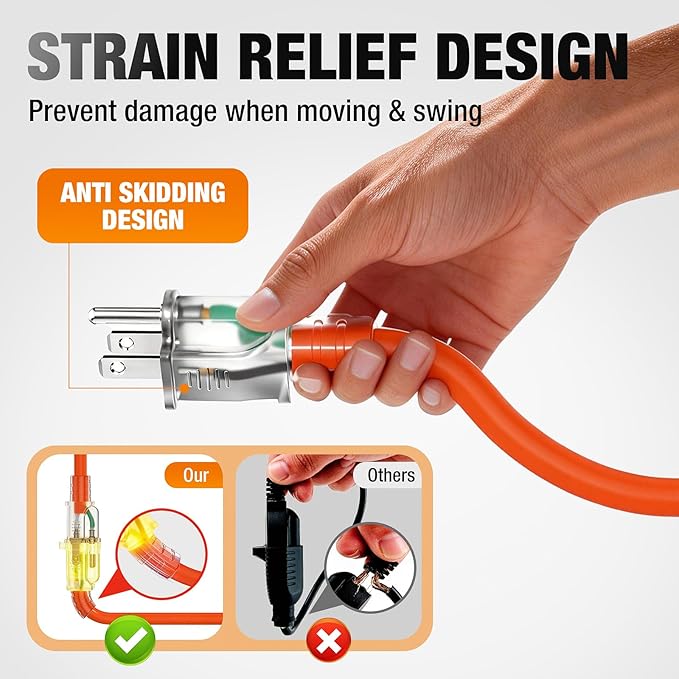 25 FT Outdoor Extension Cord Waterproof, 16/3 Gauge Heavy Duty 3 Prong Power - Image 3